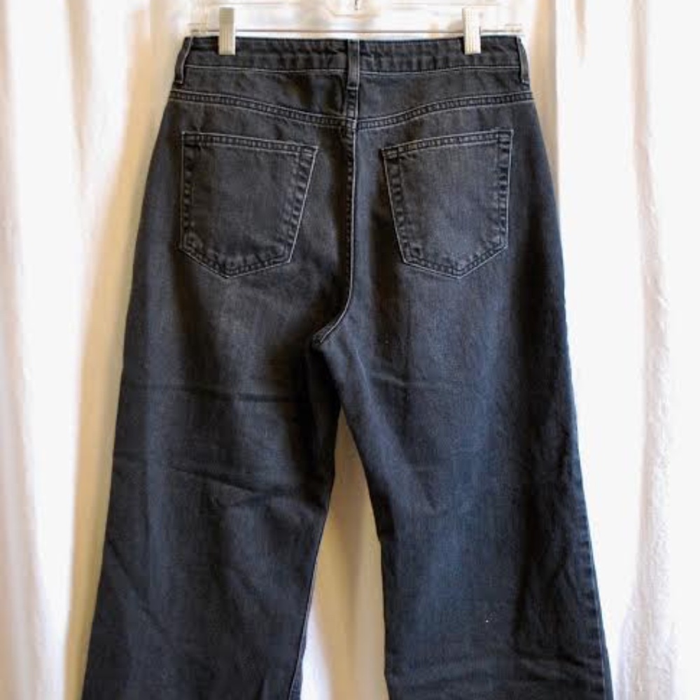 Black High Waisted Wide Leg Cropped Jeans